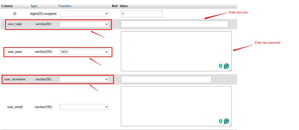Change User Name and Password