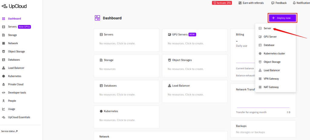 set up UpCloud server