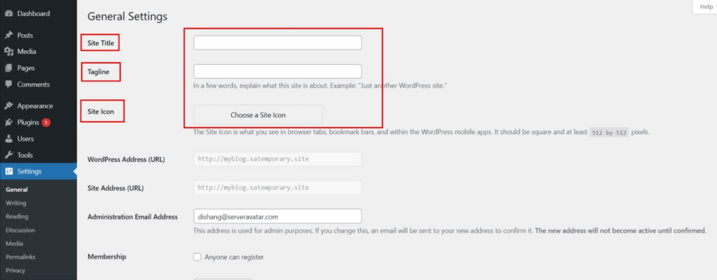 WordPress settings