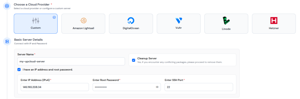 IP Address and Root Password