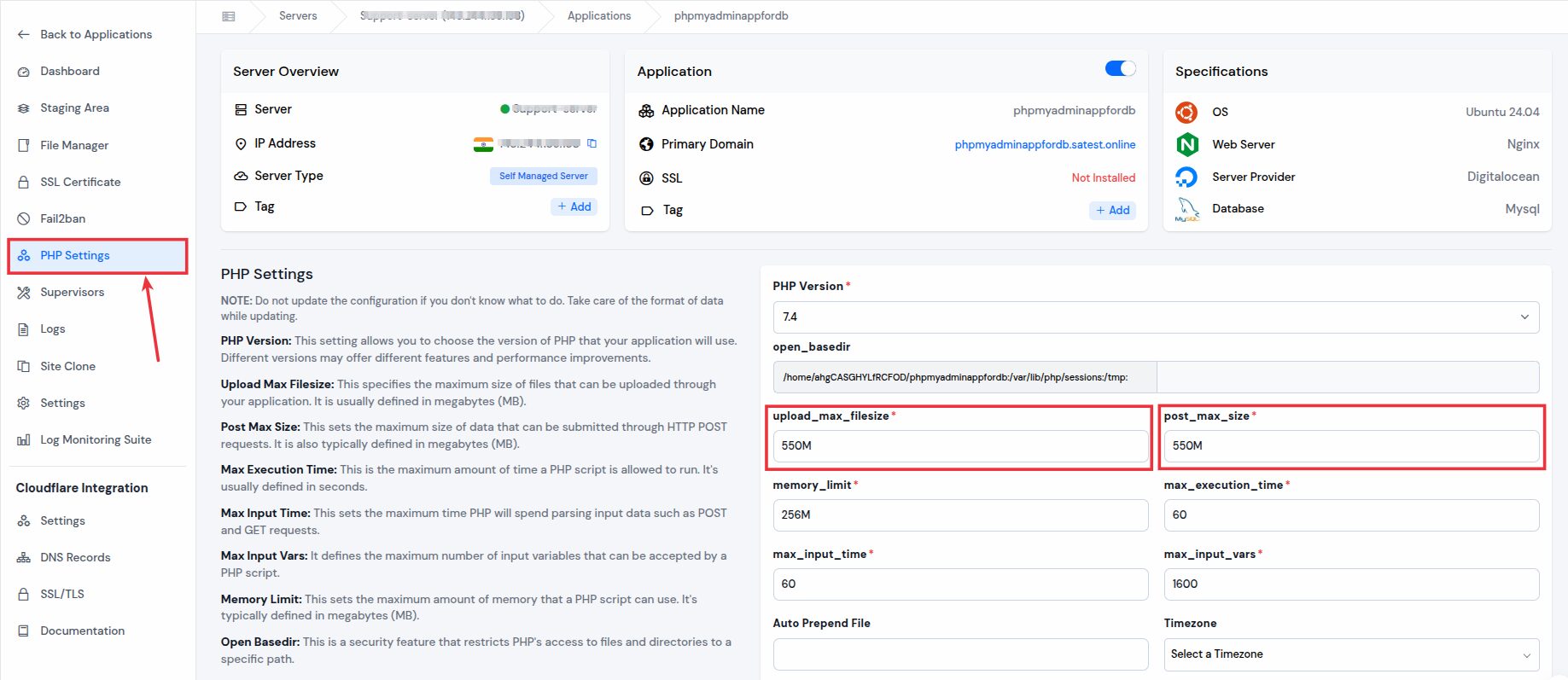 Increase the upload limit of PHPMyAdmin