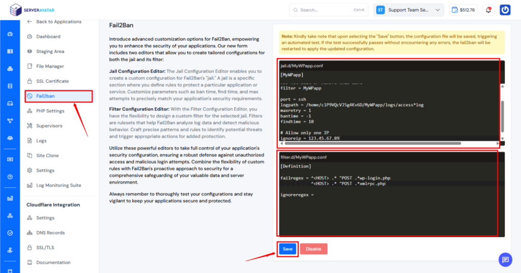 Edit Fail2ban Config File