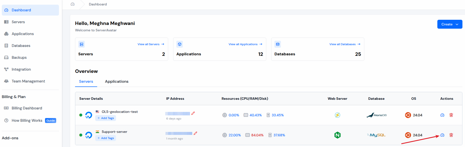 ServerAvatar- Dashboard