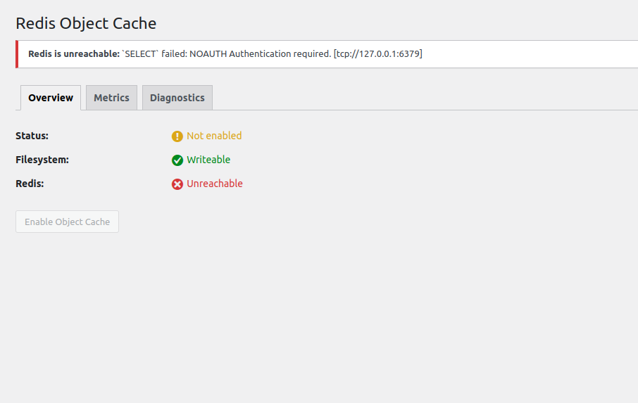 Error in Redis Object Cache