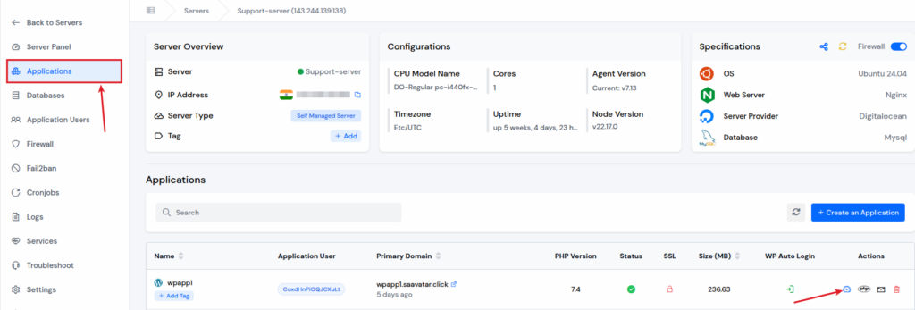 ServerAvatar Application Dashboard