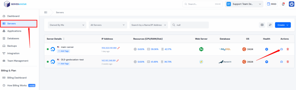 ServerAvatar Server Dashboard