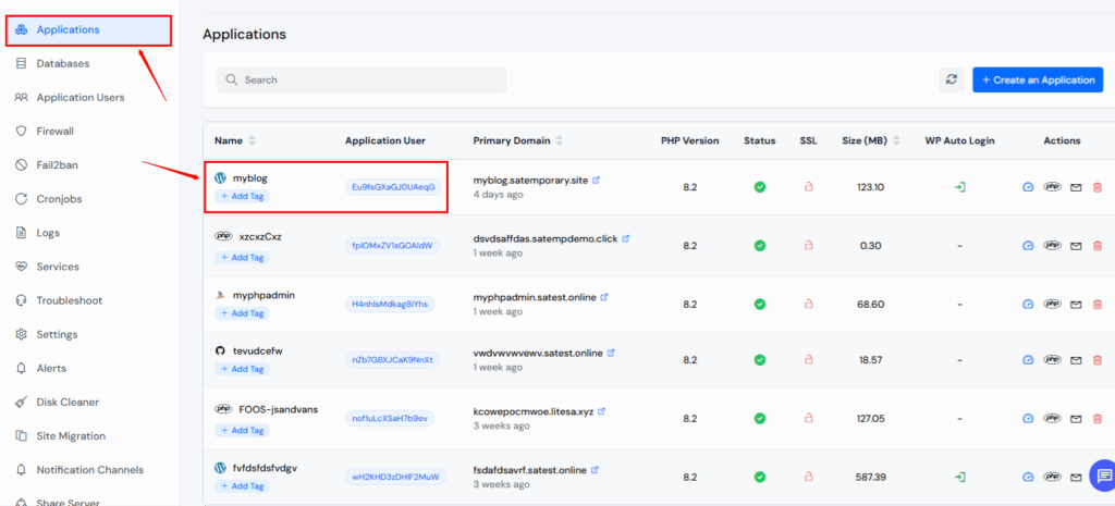 Application Dashboard-ServerAvatar