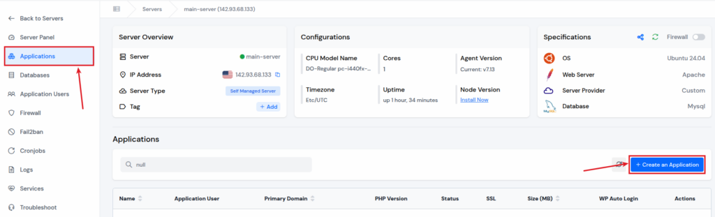 Application Dashbaord