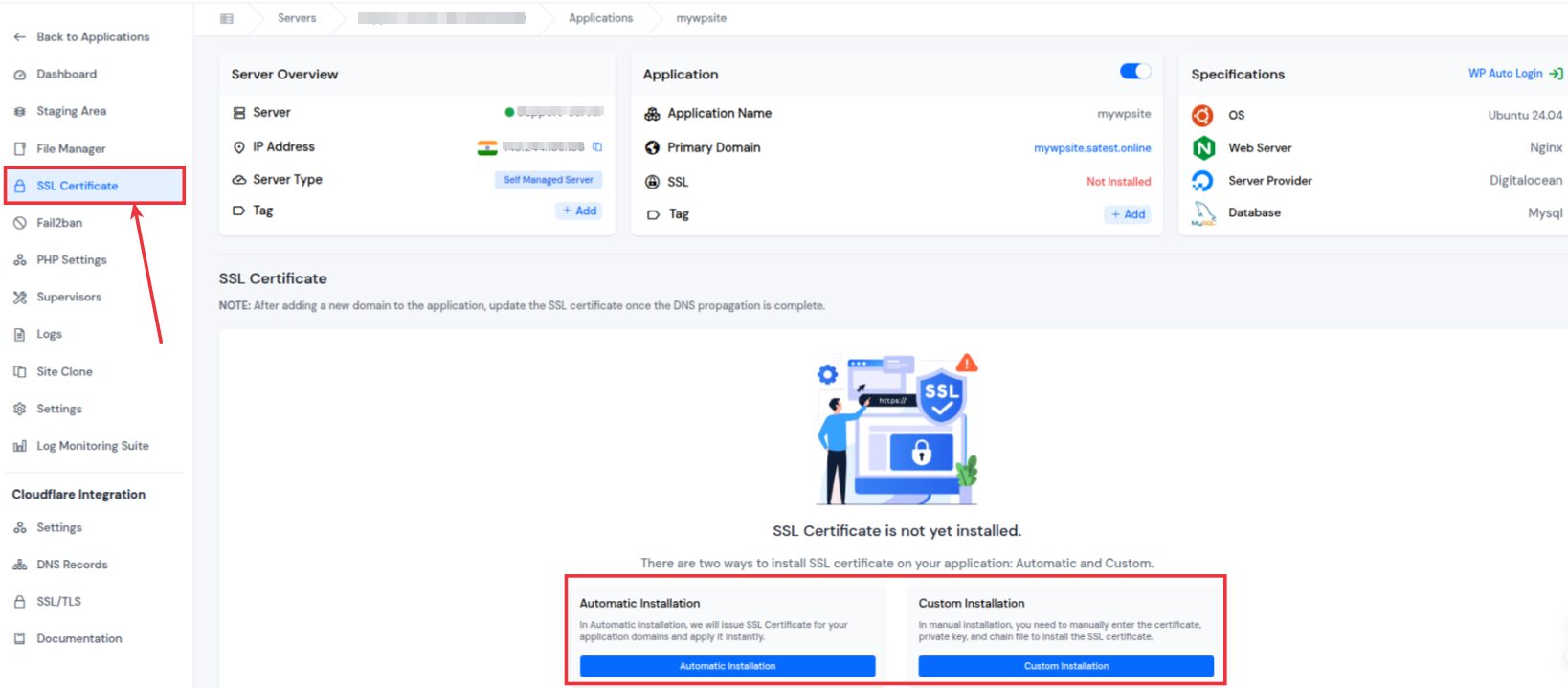 SSL Installation Using ServerAvatar