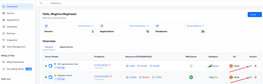 Dashboard - ServerAvatar