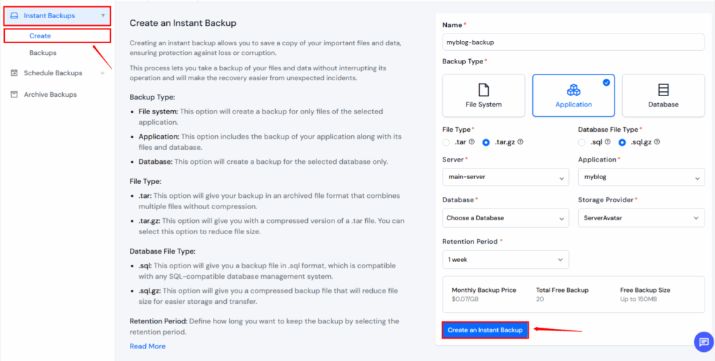Create Backup-ServerAvatar