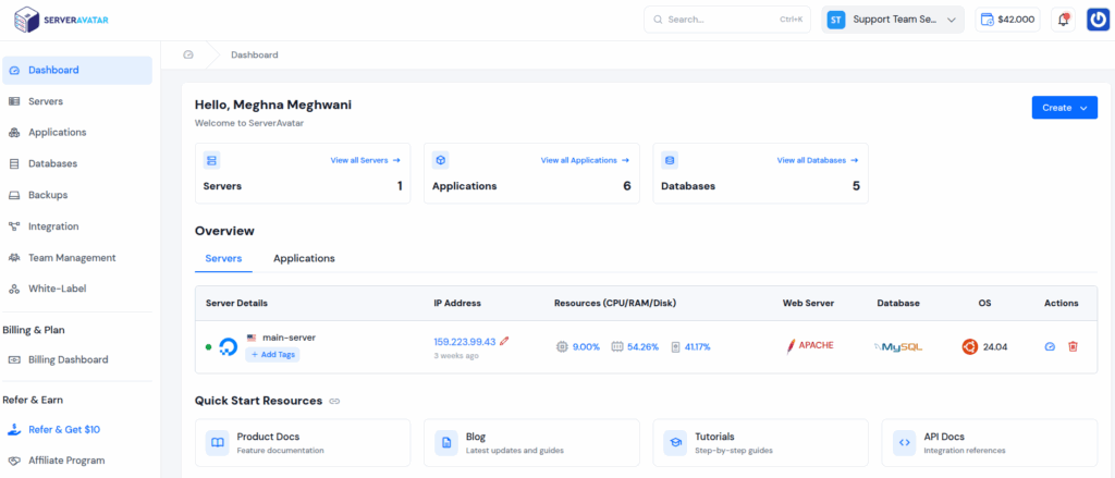 ServerAvatar Dashboard