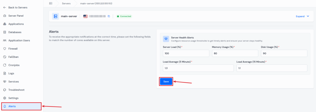 Alerts Feature - ServerAvatar