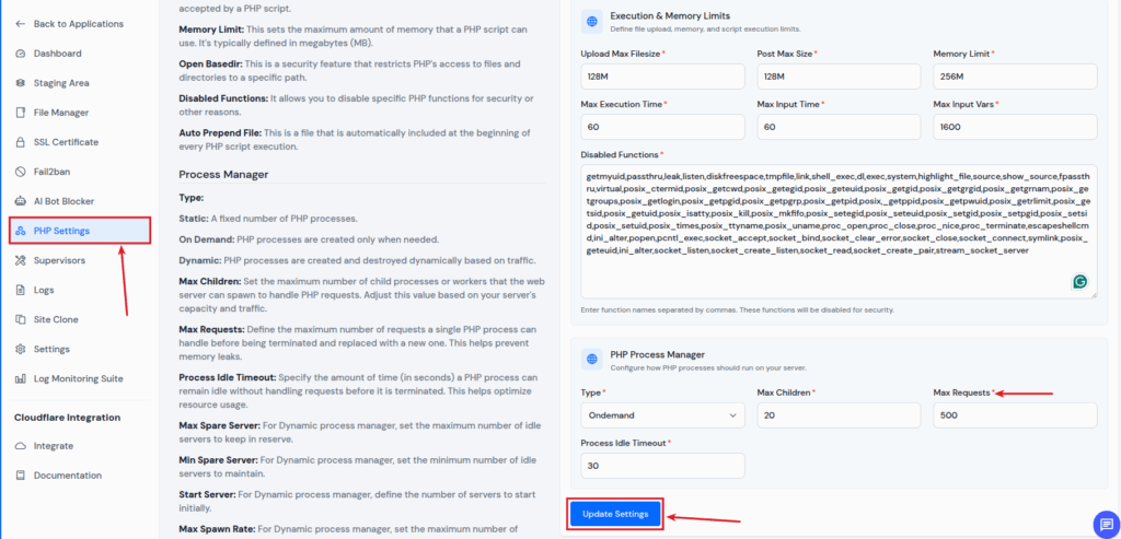 PHP Setting - ServerAvatar