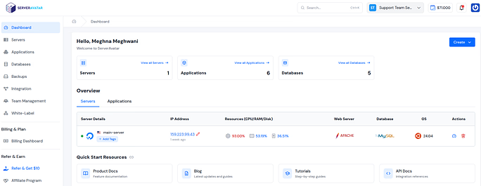 ServerAvatar Dashboard