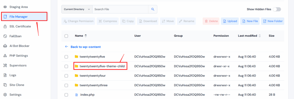 File Manager - ServerAvatar