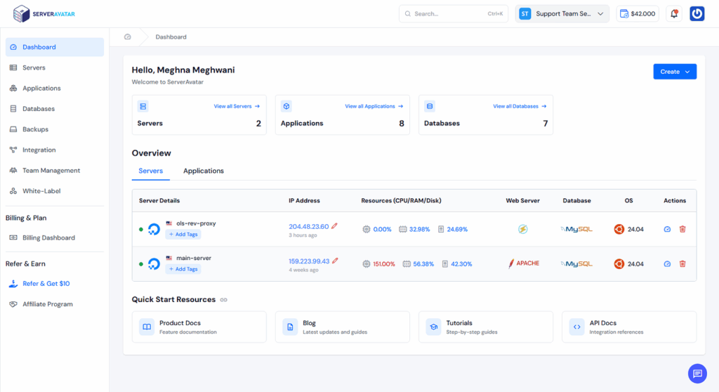 ServerAvatar Dashboard