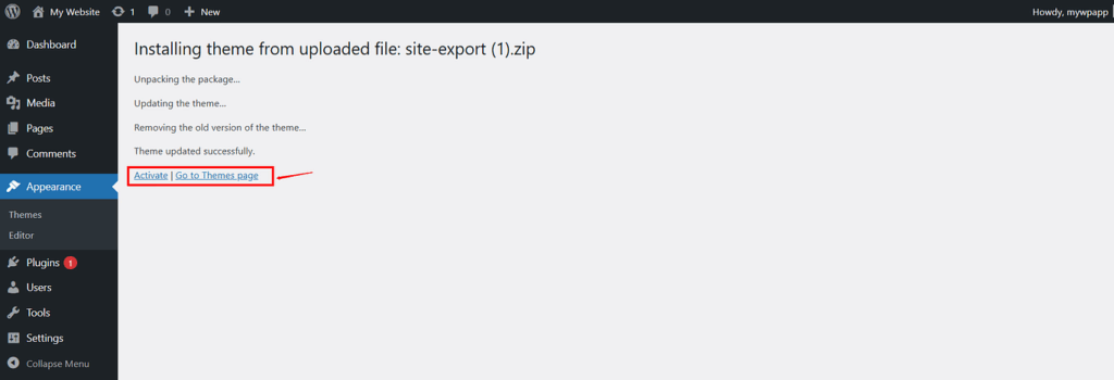 Theme Installation Process - ServerAvatar