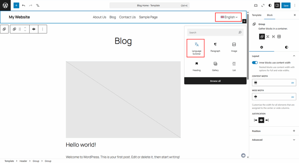 Add langauge Witcher in Menu bar - ServerAvatar