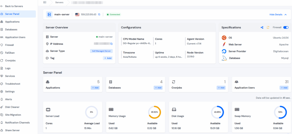 Check Server Uptime - ServerAvatar