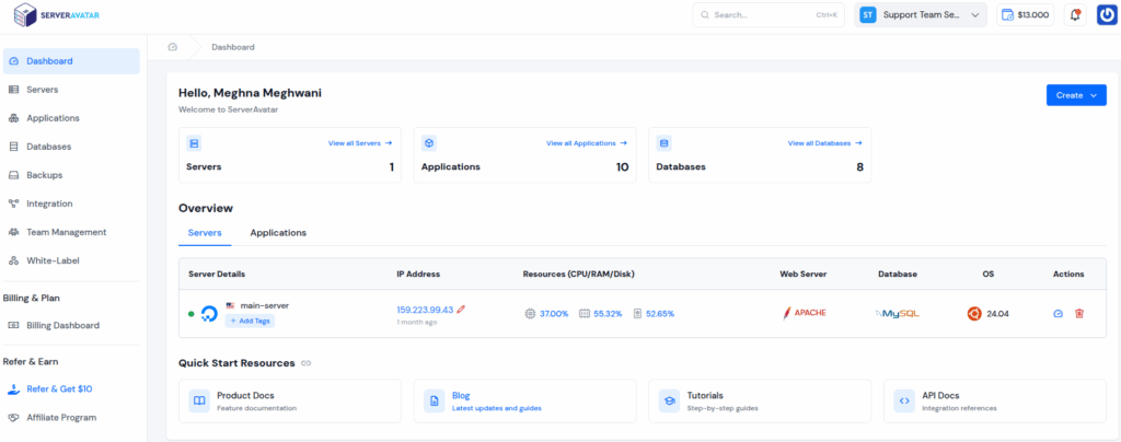 ServerAvatar - Dashboard