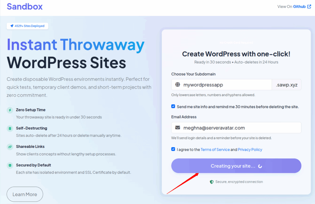 Create Instant WordPress - ServerAvatar