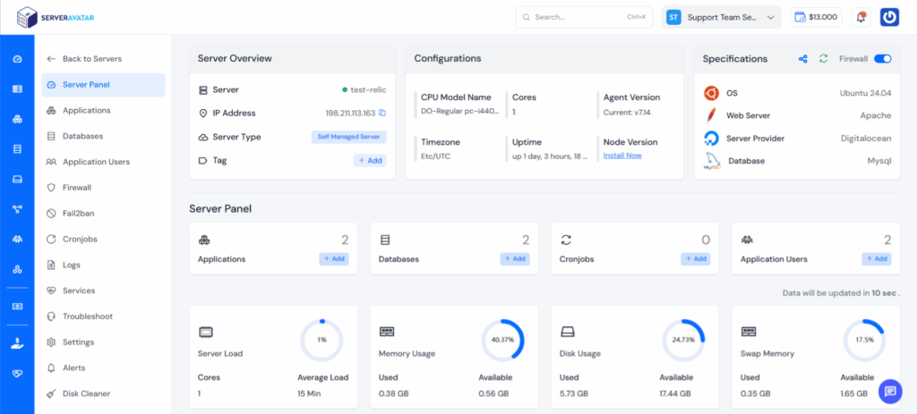 ServerAvatar Dashboard