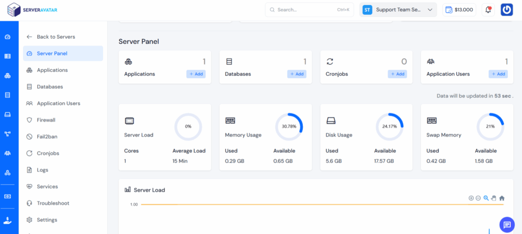 Server Usage - ServerAvatar