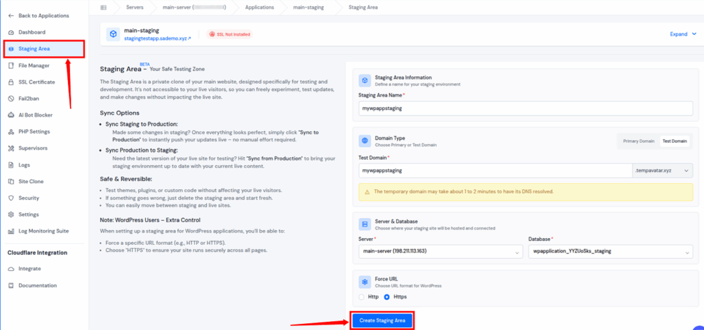 staging area - serveravatar