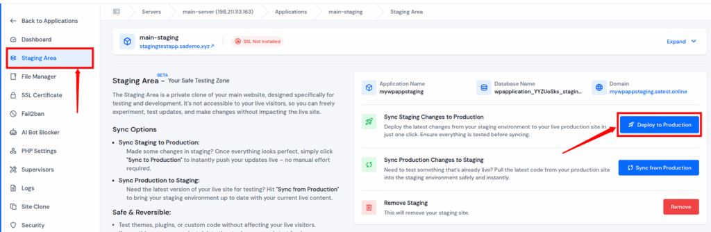 sync staging - ServerAvatar