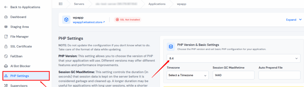 PHP Setting- ServerAvatar