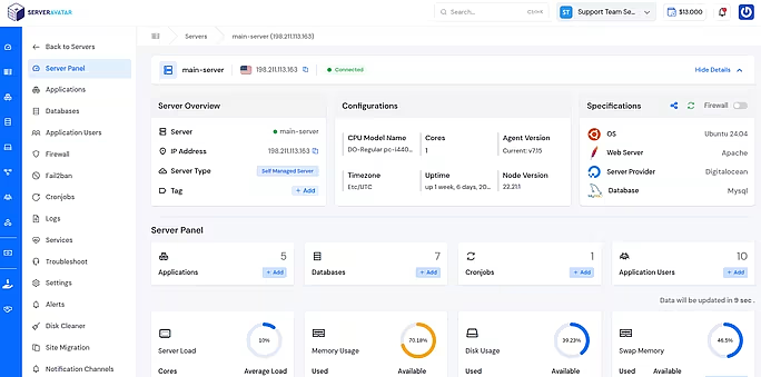 ServerAvatar Dashboard