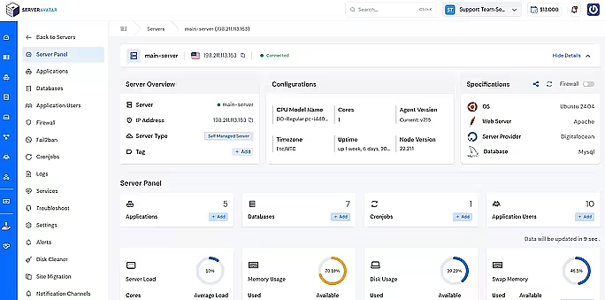 ServerAvatar Dashboard