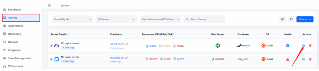 Server Dashboard - ServerAvatar