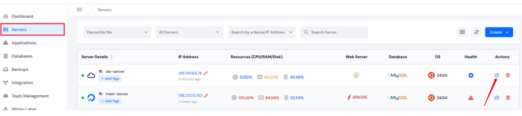 Server Dashboard - ServerAvatar