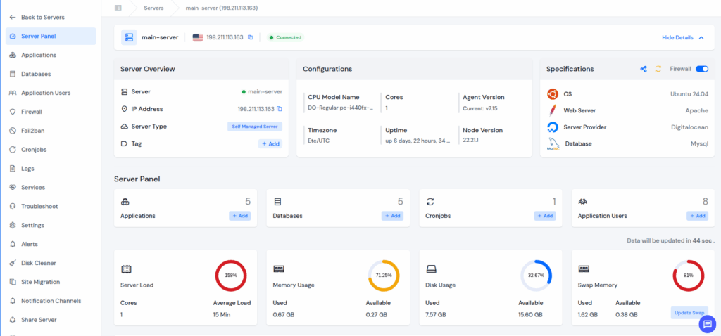 ServerAvatar Dashboard