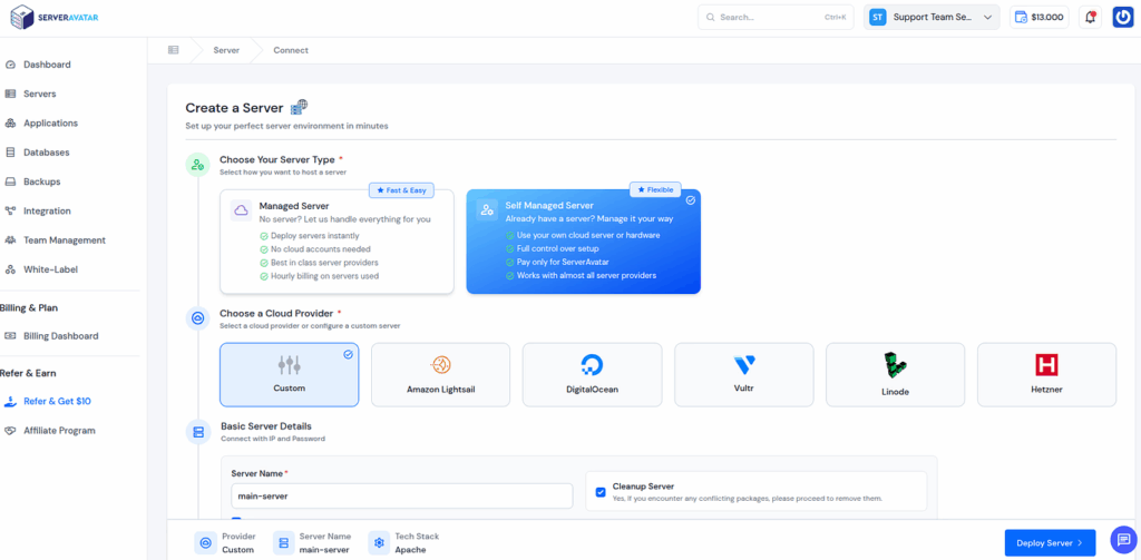 Create Server - ServerAvatar