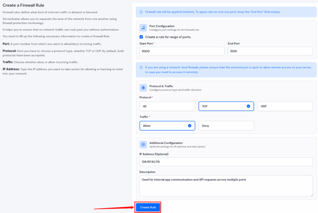Firewall Rule - ServerAvatar