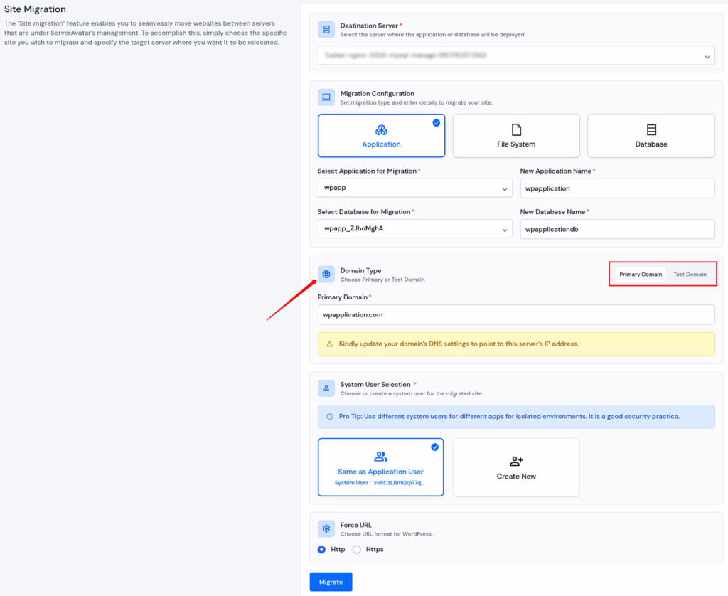 Site Migration - ServerAvatar