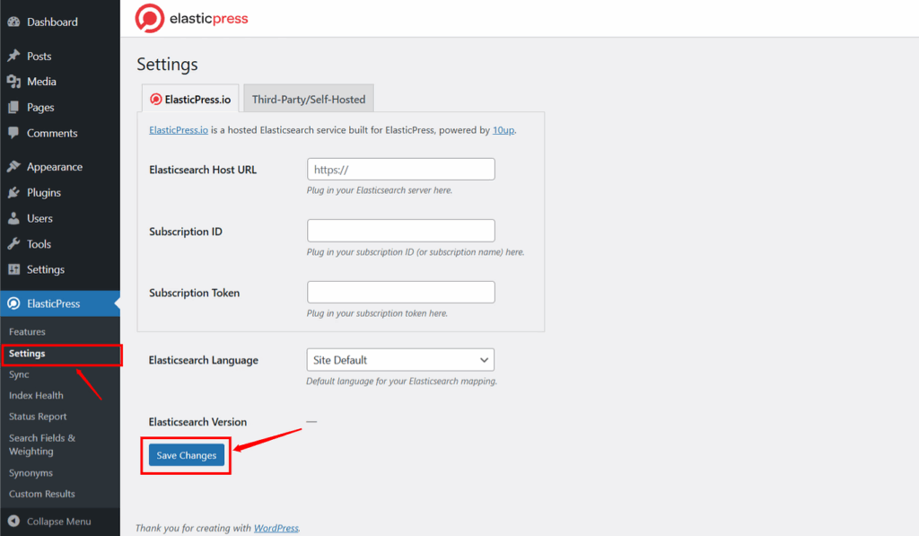ElasticPress settings screen in WordPress – ServerAvatar