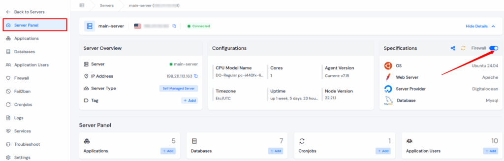 Enable Firewall - ServerAvatar