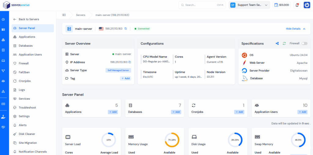 ServerAvatar Dashboard