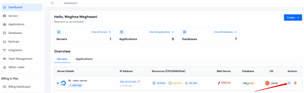 Server Dashboard - ServerAvatar