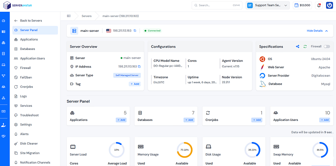 ServerAvatar Dashboard