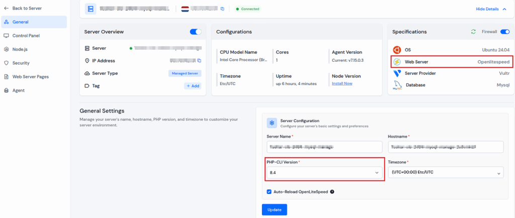 Server Confrigration - ServerAvatar