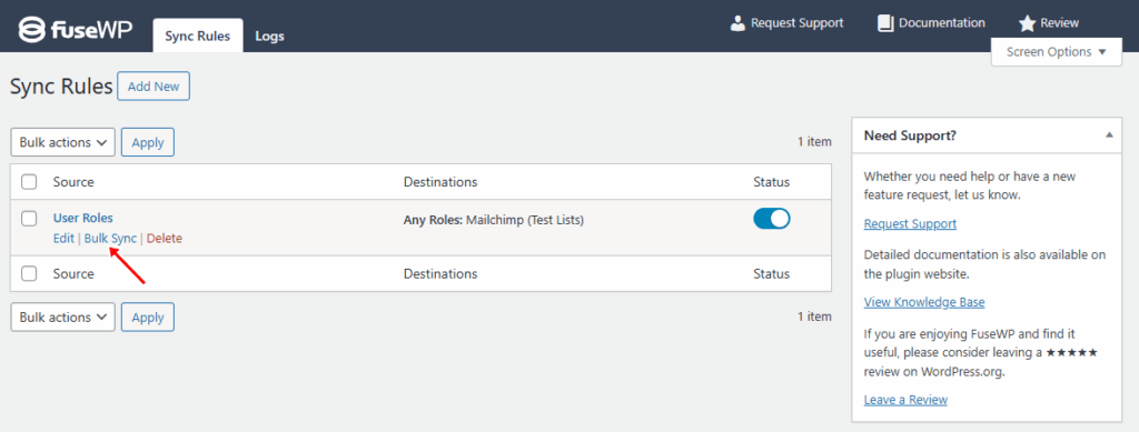 fusewp bulk sync action link - ServerAvatar