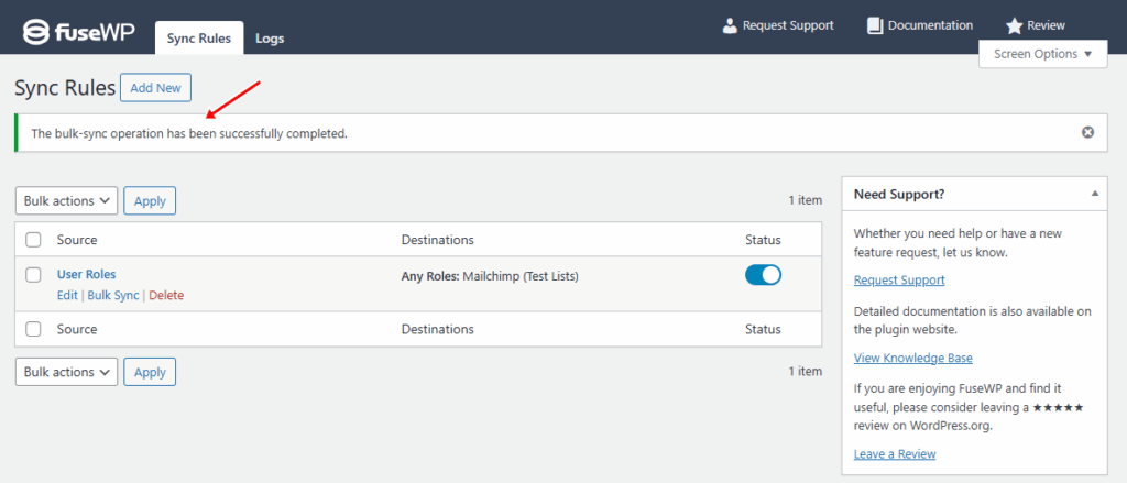 fusewp bulk sync action completed - ServerAvatar