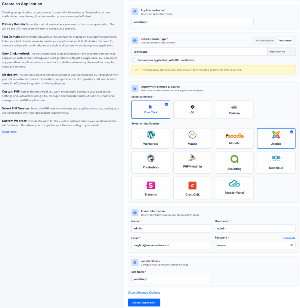 One click Application Installation- ServerAvatar