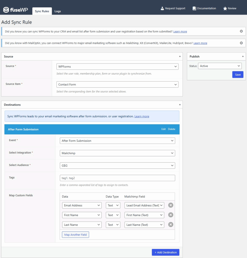 fusewp destination - ServerAvatar
