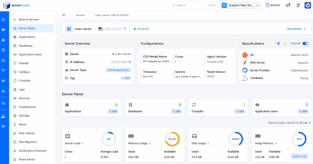 ServerAvatar Dashboard
